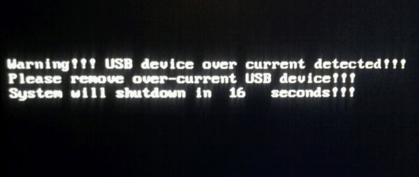 Warning USB device over current dettected 0