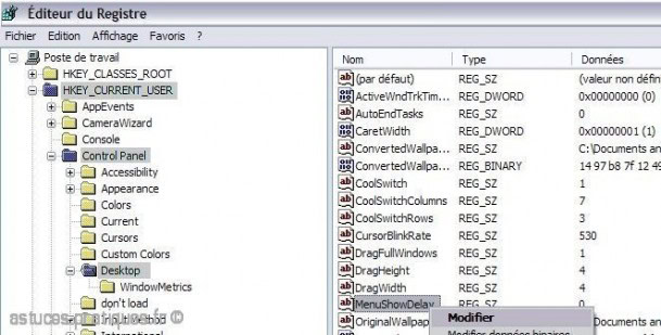 accelerer l apparition des menus sous xp 1