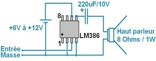 ampli 1w tres simple a 2 composants schema a lm386 0