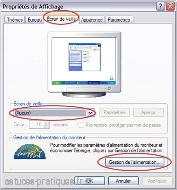 desactiver l ecran de veille sur xp 0