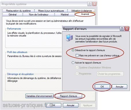 desactiver le rapport d erreur sur xp 0