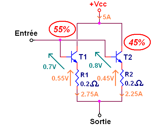transistor en parallele et resistance 7