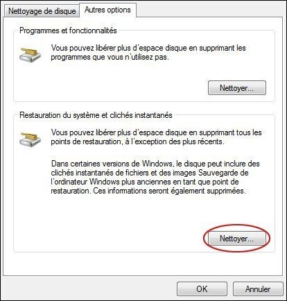 supprimer les points de restauration sur windows 7 4