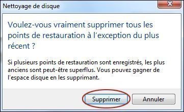 supprimer les points de restauration sur windows 7 5