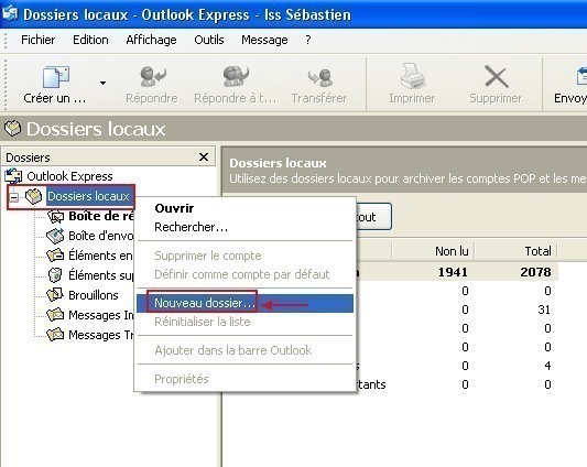 creer un dossier local sous outlook express 0