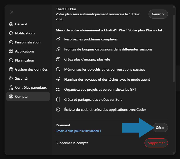 Accéder aux factures via gestion stripe chatgpt