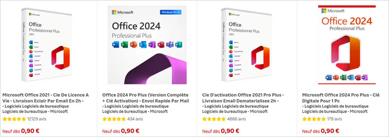 Clés de licence à vie pour office vendues sur Rakuten