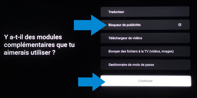 Configuration de l'application Zeus Navigation, avec son bloqueur de pub YouTube