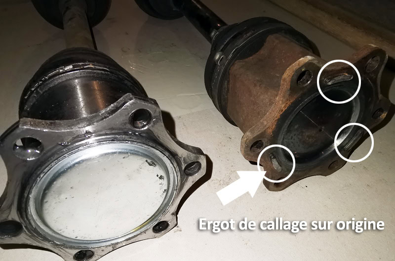 Comparaison de l'arrière du cardan avec les ergots manquants sur les cardans de la marque Stark