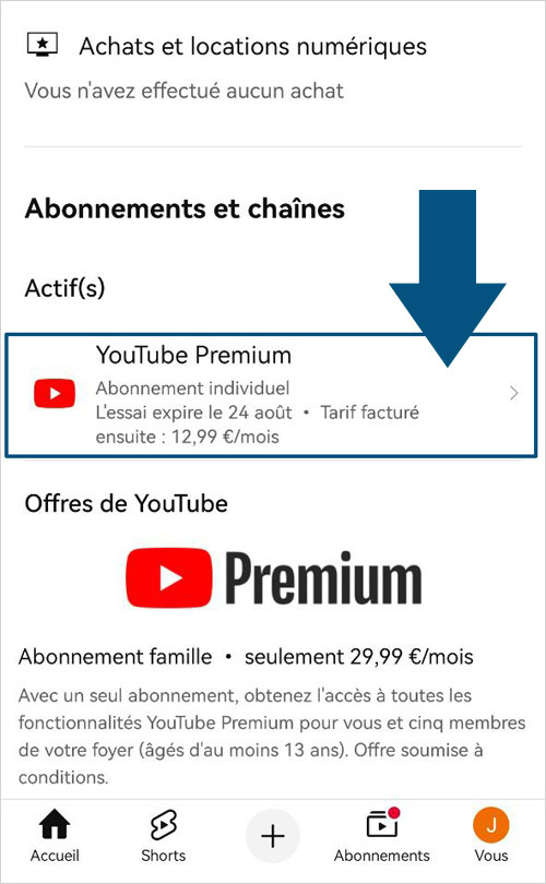 Gérer les abonnements actifs sur l'application YouTube