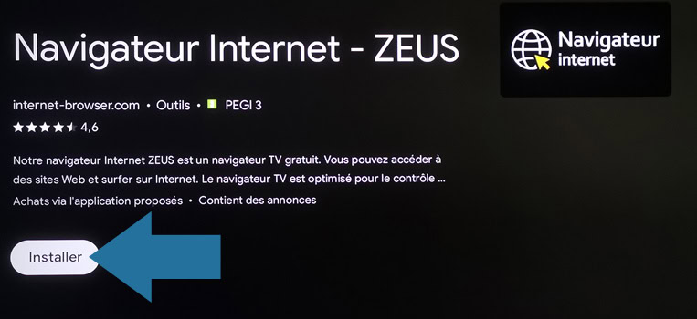 Installer le navigateur internet Zeus sur votre Android TV