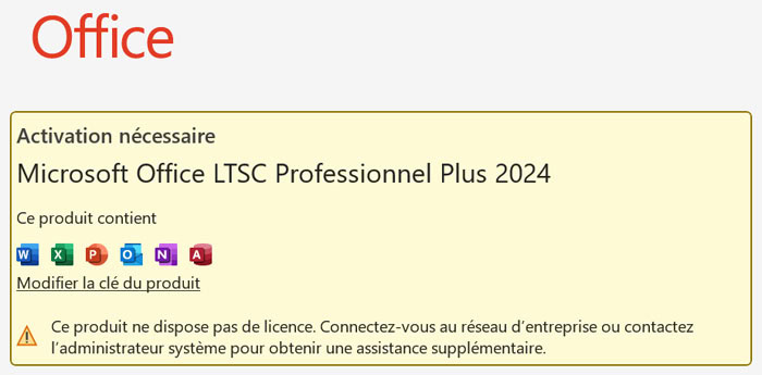 Microsoft Office gratuit qui demande une clé de produit