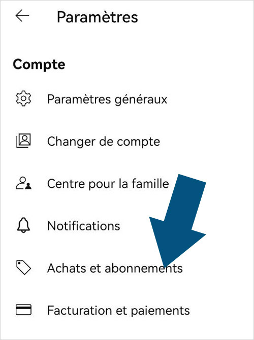 paramètres achats et abonnement sur me site web YouTube