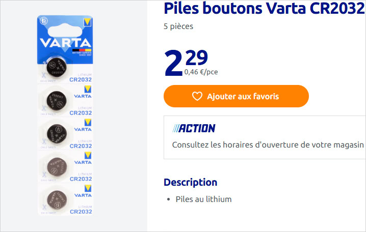 Les piles CR2032 de chez Varta sont aussi vendues chez Action