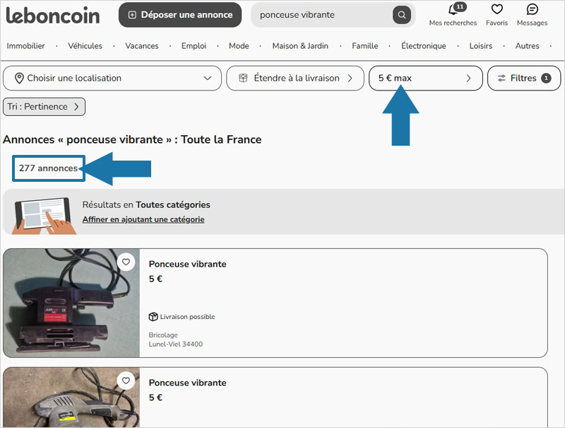 Ponceuse vibrante en grande quantité sur Leboncoin