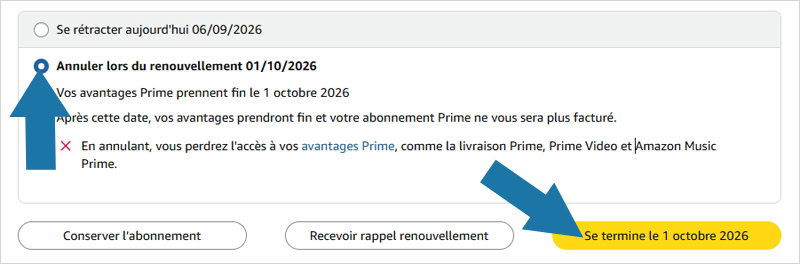 Résiliation Amazon Prime à sa date de renouvellement