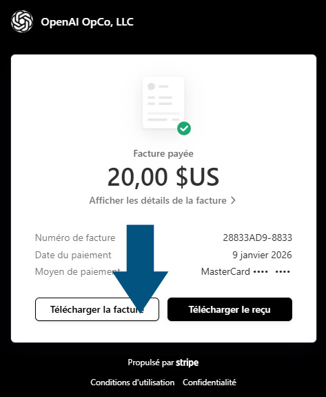 Télécharger votre facture ou un reçu de paiement pour ChatGPT