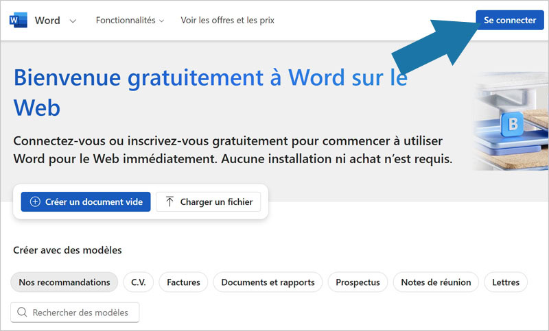 Word en ligne sur le site M365 et Cloud de Microsoft