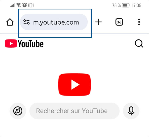 Ouvrir YouTube depuis un navigateur web sur smartphone